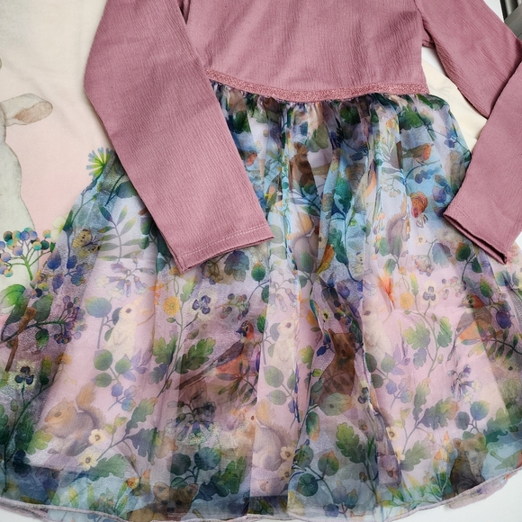 H&M Whooli Chen Girls Bunny Sweatshirt Headband & Dress Matching Outfit 6x/7 NEW - Picture 3 of 15